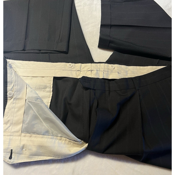 Vtg Austin Reed Mens 50L 43x29.5 Navy Blue Royal Cobalt Stripe Suit Virgin Wool - Picture 8 of 16